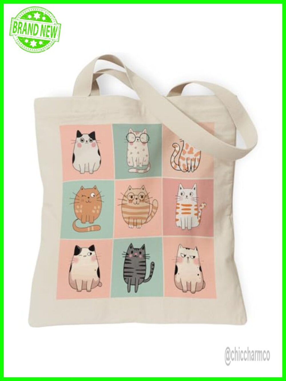 Canvas Tote Bag Cat Lover Gift Shoulder Bag Inner Pocket